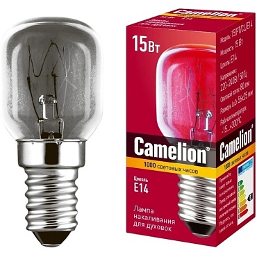 Лампа накал. для духовок Camelion (+300*) Е14 15W 220V прозрачная (1/10)