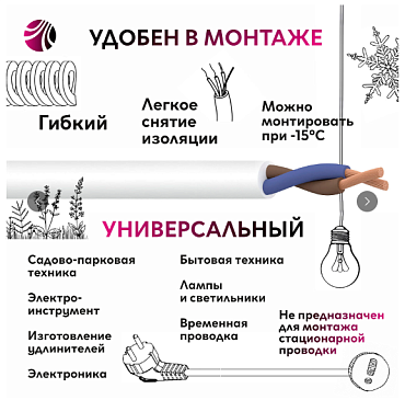 Провод ПВС 2*0,75 ГОСТ на катушке (100м) белый