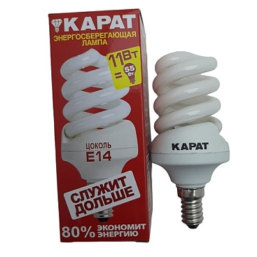Лампа энергосбер. Карат 11Вт E14 2700К (1/100)