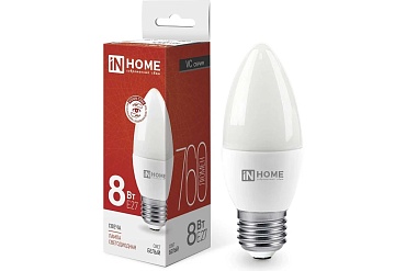 Лампа свд. LED IN HOME 8W E27 4000К (свеча) (1/10/100)