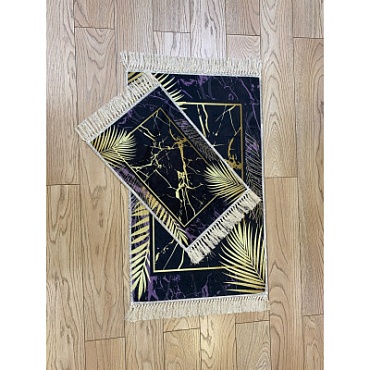 Коврик ZALEL 2 предмета 55*85+45*55 с бахромой ПРЯМОУГОЛЬНЫЙ черный/ черно-фиолет. арт. 6767