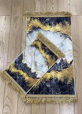 Коврик ZALEL 2 предмета 60*100+40*60 с бахромой ПРЯМОУГОЛЬНЫЙ серый мрамор арт. deco14-П