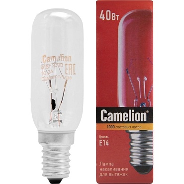 Лампа накал. для вытяжек Camelion  Е14 40W прозрачная (1/10)